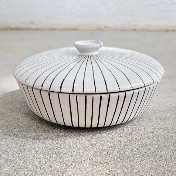 1960s Bitossi Raymor Italian Stripe Design Modern Ceramic Candy Dish With Lid - Picture 1 of 8